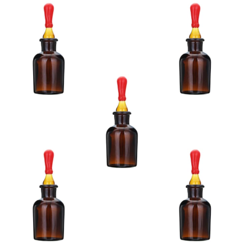 King Mariot Medical Equipments Set of 5 Brown Amber Glass Dropper Dropping Reagent Storage Bottle Lab Glassware with Ground Glass Pipette 30mL for Biology Chemistry Laboratory