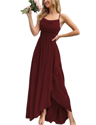 VOUIAO Women's 2026 Spring Formal Evening Gown Elegant Long Prom Dress Wedding Guest Party Cocktail Bridesmaid Maxi Dress Wine red M