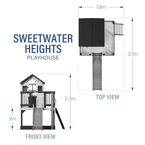 Backyard Discovery Sweetwater Heights 100% Cedar Wood Elevated Playhouse | Outdoor Garden Structure for Kids | Compact Design for Small Areas | 1.8m Wave Slide | Toy Kitchen and Growth Chart - Image 3