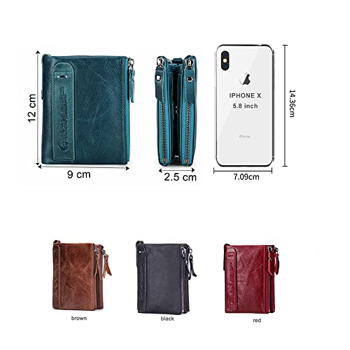 Image of CONTACTS Womens Bifold Wallet Leather Small Zipper Coin Purse for Women Fashion Card Holder with ID Window (Peacock Blue)