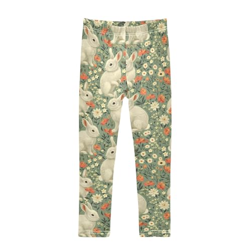 Flower Rabbit Red C Girls Leggings Athletic Pants Tights Stretch Bottom