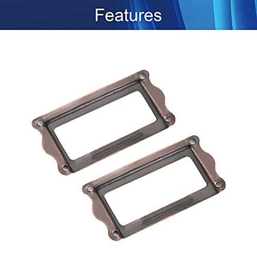 Aicosineg 12Pcs Metal Label Frame Tag Label Frame Card Holders Hardware With Screws For Cabinet Card Furniture Library Office File Drawer Box Case Red Copper Tone 2.52X1.22Inch #TOP2