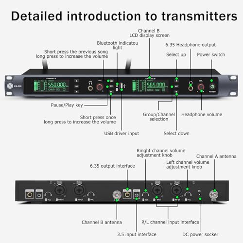 W In-Mix EM200 6B Uhf Wireless In Ear Monitor System 2 Channel 6 Bodypacks Monitoring thumb #4