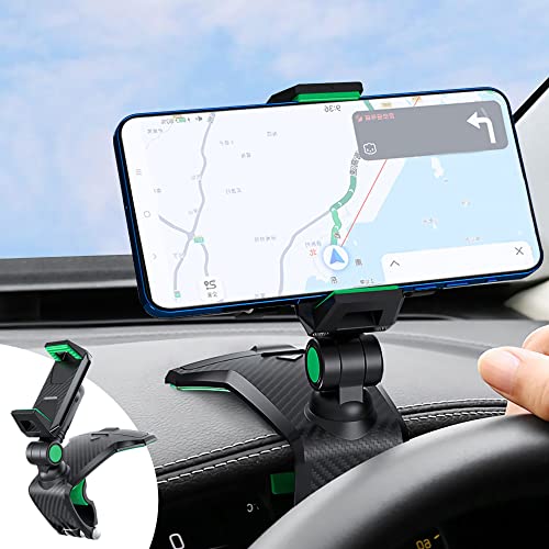 DMJWAN Support de téléphone de Voiture Multifonction pour Tableau de Bord avec Clip à Ressort réglable à 360 °, Convient pour Les Smartphones de 3 à 7 Pouces (Black-Green) Cover