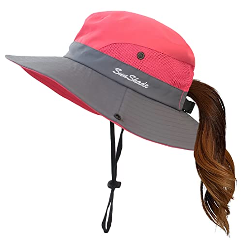 Mukeyo Toddle Child Kids Girl Summer Sun Hat Wide Brim Uv Protection Hats Foldable Ponytail Bucket Cap For Beach Fishing Watermelon Red #TOP13