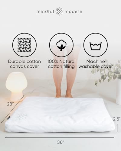 Image of Mindful & Modern Zabuton Meditation Mat - Cotton Filled Yoga and Meditation Pad - Zabuton Meditation Cushion for Kneeling and Sitting Support - Large Rectangular Sitting Floor Pillow for Bench or Zafu
