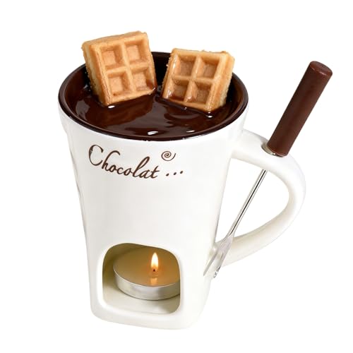 Renchey Taza De Fondue | Olla Cerámica para Derretir Chocolate | Taza Cuenco para Queso Hecho A Mano,para Mariscos Aperitivos Postres Salsas Dulces Pan Noches De Cita Cumpleaños Bodas Fiestas