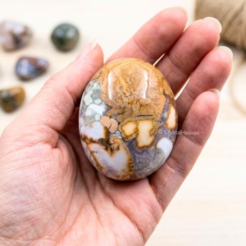 Image of Certified Conglomerate Jasper Crystal Palm Pebbles Stones for Anxiety Stress Relief Massage - AAA Grade Original Healing Gemstone Agate Palm Stone for Yoga Meditation Spiritual Reiki Feng Shui