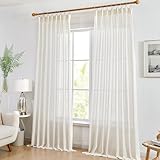 Deconovo Lot de 2 rideaux décoratifs semi-transparents aspect lin avec ruban à volants, 140×245cm(L×H), Hellleinen