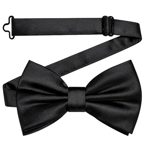 Rhoyee Men's Black Bow Tie | Pre-Tied Adjustable Clip On Bowtie for Wedding & Formal Events | Classic Satin Necktie for Boys, Teens & Adults