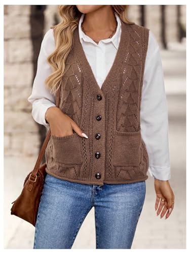 Verdusa Women's Sweater Vest Tops For Women Trendy Sleeveless Button Down Cardigan Outwear3
