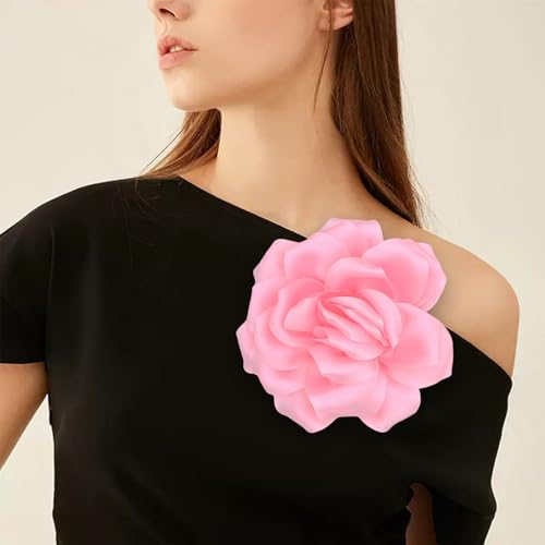 Image of Flower Brooch Pins for Women 5.5in Lapel Pins Large Rose Floral Brooches Dainty Satin Fabric Brooches Rose Flower Hair Clips Wedding Party Dance Clothes Accessories Jewelry