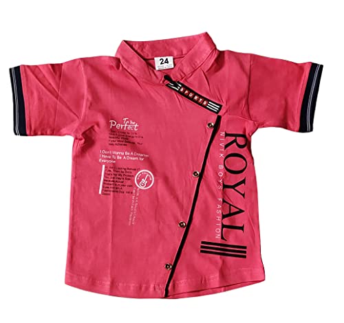 Image of NIVIK Printed Cotton T-Shirts. Stand Collar T-Shirt for Boys