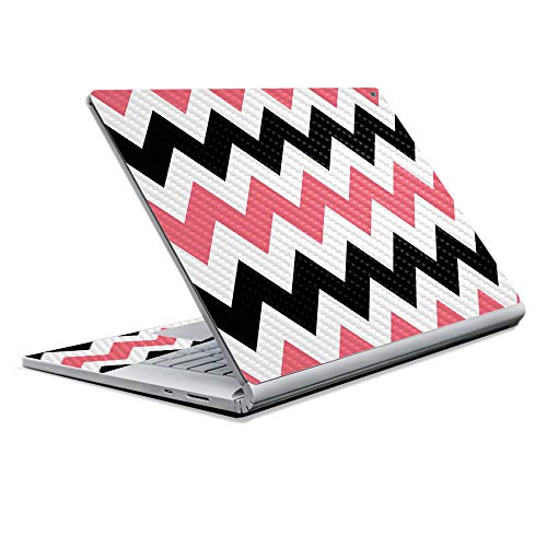 Image of MightySkins Carbon Fiber Skin for Microsoft Surface Book 2 13 inch (2017) - Black Pink Chevron,Protective, Durable Textured Carbon Fiber Finish,Easy to Apply, Remove,