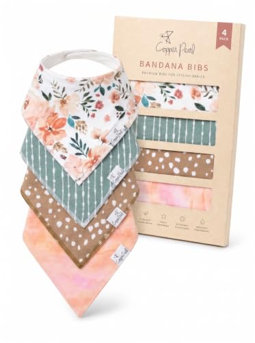 Image of Copper Pearl Baby Bibs 4 Pack, Printed Bandana Drool Bibs for Baby Girl & Boy, Soft Cotton Drooling Teething Bibs
