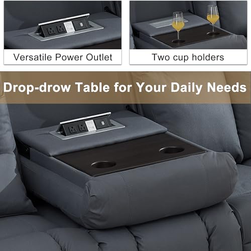 Image of URRED Power Loveseat Recliner Sofa with Massage and Heat, Wall Hugger Reclining Loveseat with Console, RV Couch Home Theater Seating with LED Lights for Living Room (Blue Grey, 89.8 inch - 3 Seats)