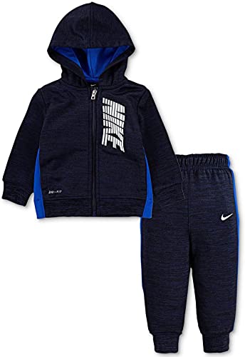 Nike Baby Boy's Heather Therma Zip-Up Hoodie and Pants Two-Piece Set (Toddler) Midnight Navy Heather 2T Toddler