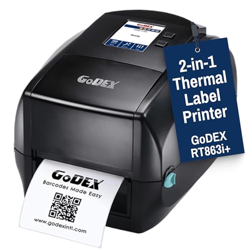Image of McAuley Labels GoDEX RT863i+ Thermal Label Printer - 4 inch Ultra-High-Resolution Shipping, UPS Label Printer with Color Display - 600 DPI