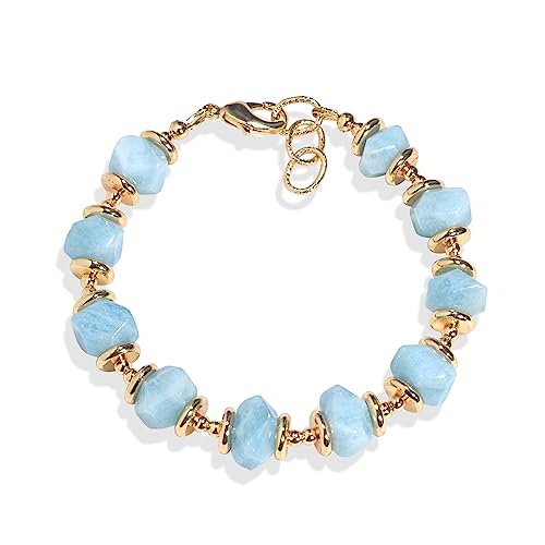 [Amber Crystal] Vintage Series Women Healing Natural Aquamarine Raw Stone 14K Gold Energy Crystal Bracelet