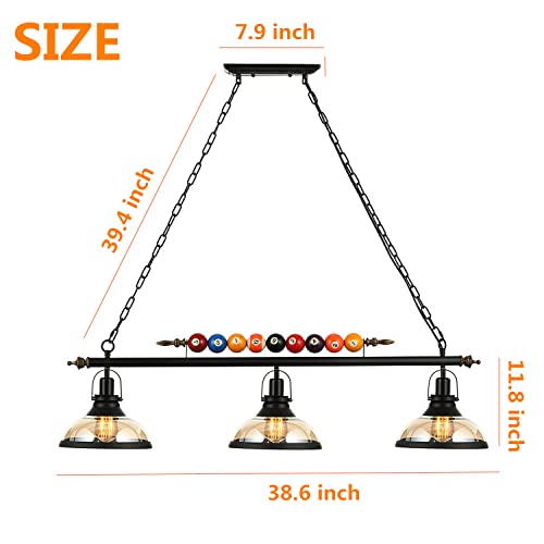Willbebest Island Light, Hanging Pool Table Lights, Billiards Table Light Fixture, Billiard Pendant Lamp With 3 Glass Shades Special Billiard Ball Decoration Chandelier For Gaming Room Living Room #TOP3