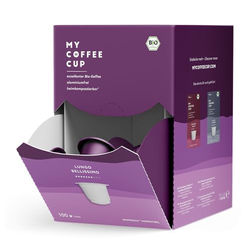 My Coffee Cup – MEGA BOX LUNGO BELLISSIMO – BIO-KAFFEE I Kaffeekapseln für Nespresso®³Kapselmaschinen I 100% heim- und gartenkompostierbare – 0% Alu (100 Kapseln)