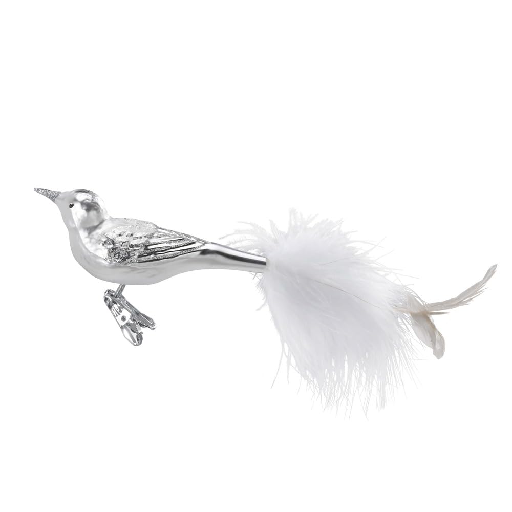 Oiseau plumes blanches 11 cm Inge-glas cadeau de Noël