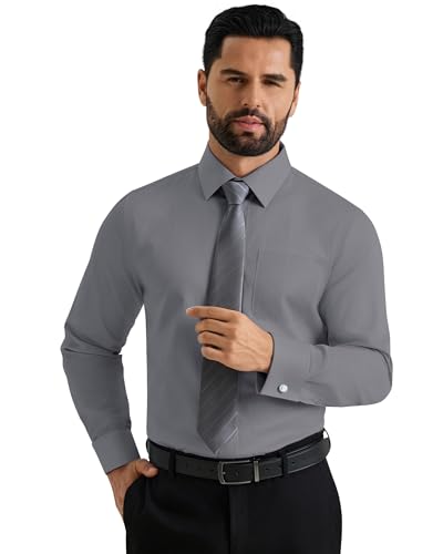 Image of Alimens & Gentle French Cuff Regular Fit Dress Shirts (Cufflink Included) | Office Work,Business Casual,Wedding,Formal Event,Interview,cufflink,Soft,Breathable,Polyester Cotton