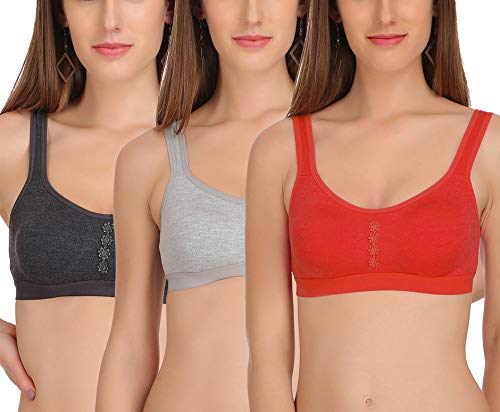 Image of FIMS - Fashion is my style Women's Lycra & Cotton Non Padded Non-Wired Sports Bra (Pack of 3)
