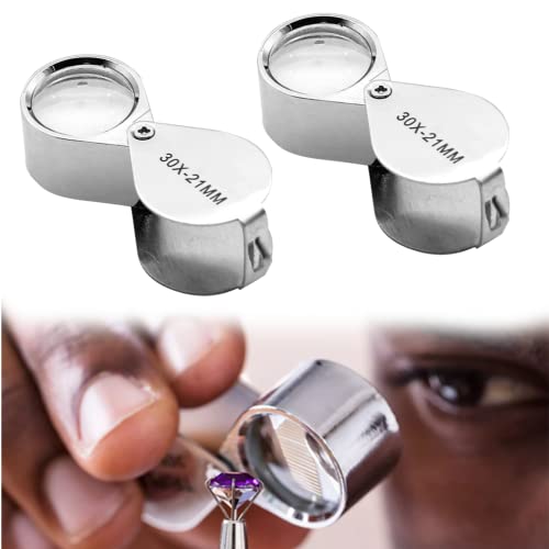 2PCS Pocket Jewellery Loupe, 30x Magnifier with 21mm Diameter