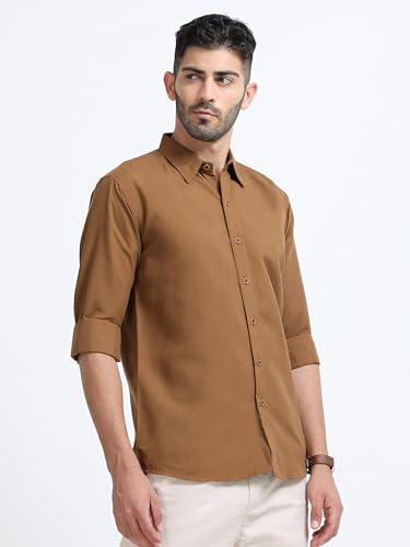 Image of Men's Solid Casual Shirt, Cotton Blend, Regular Fit, Spread Collar, Full Sleeve, Button Closure Perfect for Casual & Office Wear