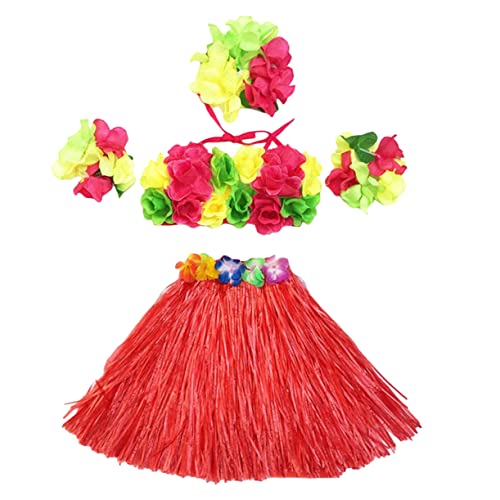 BESTOYARD 5 Pçs Vestido Havaiano Flor Peruca Conjunto Roupas Biquíni Saia Vermelha Quadril Tons De T