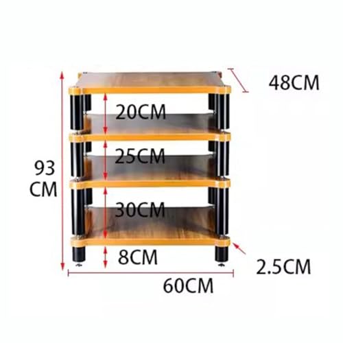 Scaffale HiFi AV a 4 ripiani in legno massello, supporto per giradischi e rack audio per sistemi Home Theater HiFi e collezione in vinile, design elegante