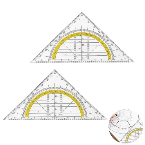 2 Stück Geodreieck Grundschule, Geodreieck Groß, Kunststoff, Geodreieck Set, Geo Dreieck Schule, für Schule Und Büro, 14 Cm, Bruchsicher, Glasklar(Transparent)