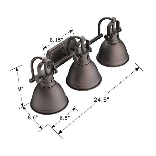 Emliviar 3-Light Vanity Light Fixture, Oil Rubbed Bronze Finish with Metal Shade, 4054 ORB
