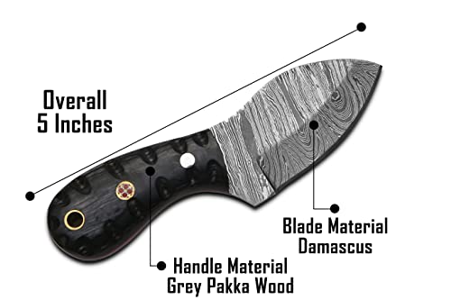 Hotsteel Handmade Neck Knife-Damascus Steel Full Tang Knife 5'' Mini Fixed Blade Knife-Bushcraft Knife-Camping Knife-Hunting Knife With Leather Sheath #TOP5