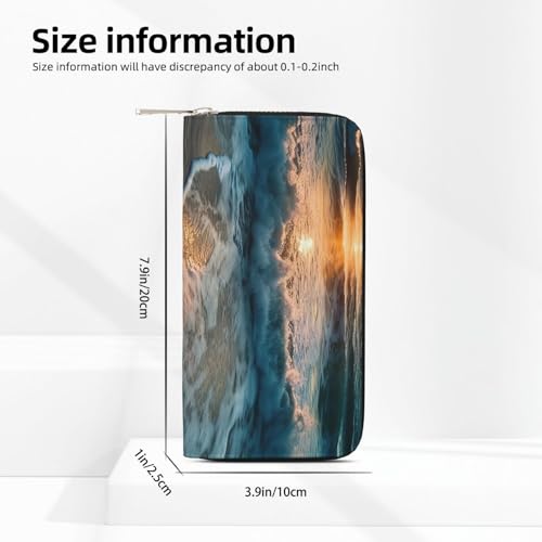 Ocean Sunrise Leather Wallet For Women Girl, Zip Around Credit Card Holder Long Pu Wallet Clutch Purse Waterproof Travel Handbag3