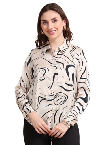 Image of Glam & Chique Women's Abstract Printed Button-Down Shirt XS-2XL