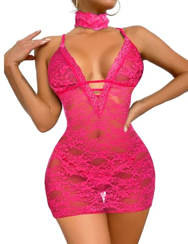 Image of Avidlove Women Babydoll Lingerie Lace Chemise Halter Nightwear Teddy Dress