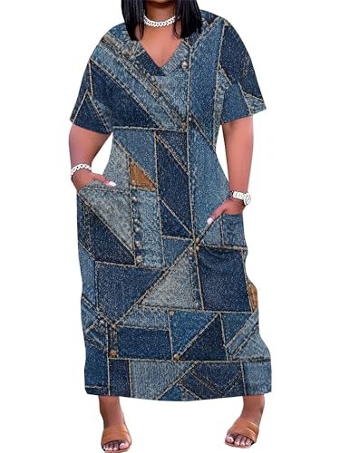 Image of PinkPatty Women's Oversize V Neck Short Sleeve Maxi Dress with Pockets