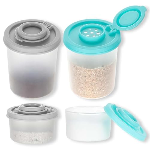 4 Stück Salzstreuer Set, Praktisch und Praktisch Mini Salzstreuer für Unterwegs, Gewürzstreuer Ideal Für Camping Picknick und Reisen (Hellgrün und Grau)