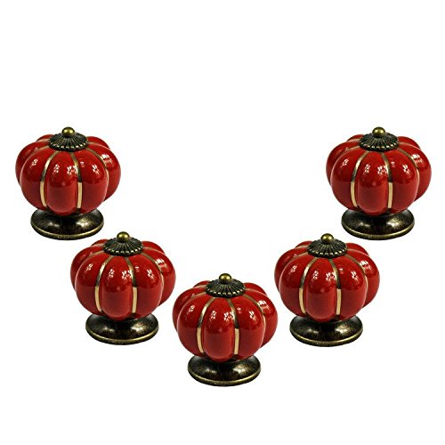 Idealdecor 5PCS Red Kitchen Pumpkins Handles Pull Drawer Knobs Zinc Ceramic Door Cabinets Cupboard Door Pull Hardware