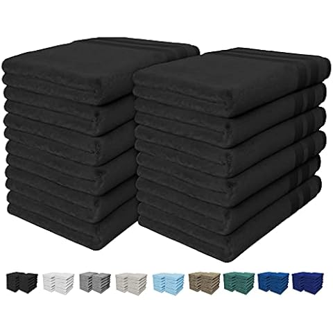 Vozbi Face Towels - 12 Pack Ring Spun Cotton Fingertip Towels - 500 GSM Children's Bath Towels - Baby Washcloths for Home & Kitchen - Guest Towels 30 x 30 cm Black Cover