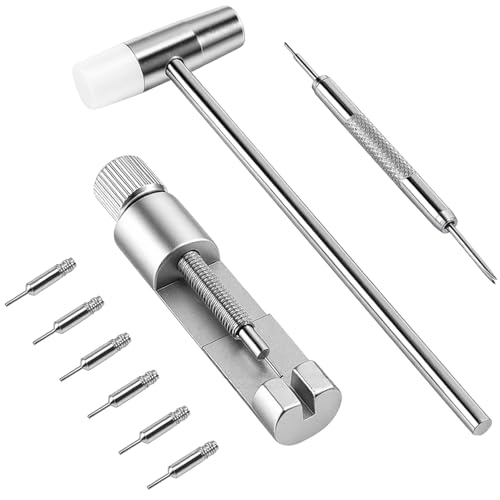 Xiphum Solid Watch Link Removal Kit Tools to Adjust and Remove BraceletsWatch Strap Size Adjuster Watch Band Adjustment Tool Kit with 6 Extra Pins and 1 Hammer