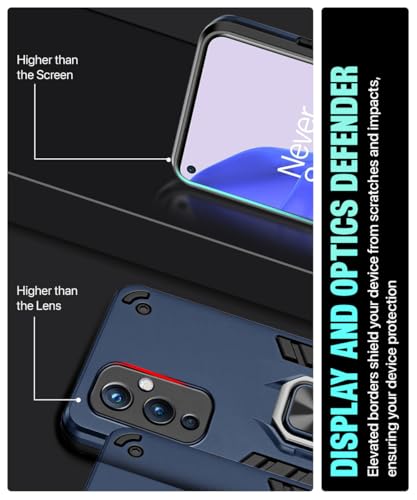 Image of WOW IMAGINE Shock Proof Back Case Mobile Cover for 1+ OnePlus 9 5G | Back Cover Case (Tough Armor | Hybrid PC + TPU | Ring Holder & in-Built Kickstand | Blue)