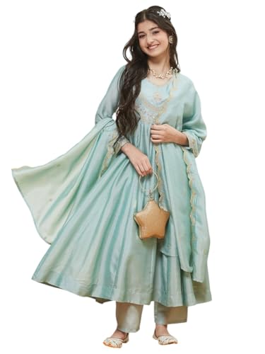 Image of Curly Tales Girls Embroidered Kurta Set with Dupatta | Festive Ethnic Wear for Girls | Stylish Suit Set for Weddings & Celebrations