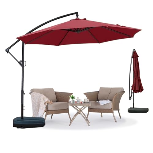 Image of THESHELTERS 10ft Side Pole Round Outdoor Garden Umbrella with Movable 60Kg Heavy Water Base Stand for Patio, Terrace, Cafe and Poolside | Waterproof Big Size Outdoor Umbrella