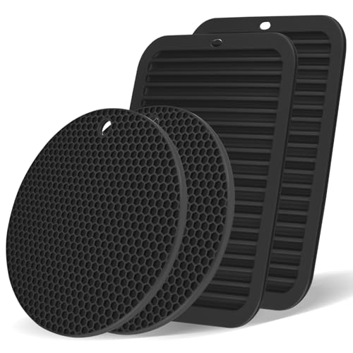 Lot De 4 Dessous De Plat Silicone 4 Rectangulaire + 4 Circulaire, sous-Plat, Antidérapant, Durable Dessous De Plat en Silicone Résistant, Résistants Dessous...