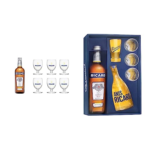Pack RICARD Pastis de Marseille + 6 verres Apéritif anisé - 45%, 70cl & Coffret RICARD Pastis de Marseille Années 50 Apéritif anisé - 45%, 70cl