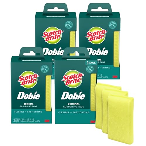 3M Scotch-Brite Dobie All Purpose Pads 3Count (Pack of 4) Total 12 Pads