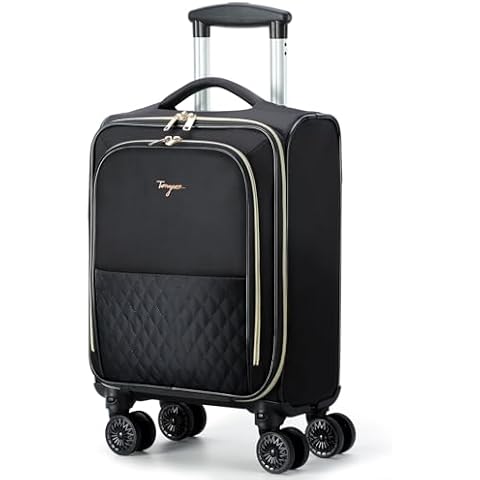 Tonyeee 18.5-Inch Carry On Luggage with Removable Wheels, Converts to Under Seat Personal Item, Fits Airline Sizers 18x14x8, 15.6" Compartment, Softside Suitcase, Black Cover